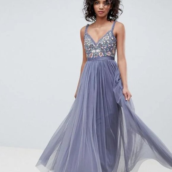 Needle & Thread Embroidered Bodice Cami Strap Maxi Dress, Vintage Navy (Gray) - Picture 7 of 8